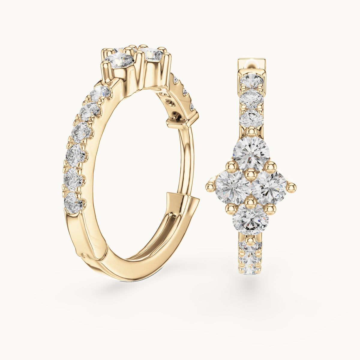 Round lab-grown diamond starburst huggie hoop earrings in yellow gold, 0.536 CT TW, view 1