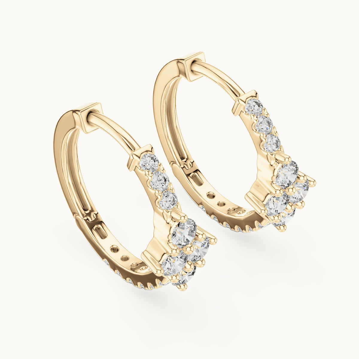Round lab-grown diamond starburst huggie hoop earrings in yellow gold, 0.536 CT TW, view 2