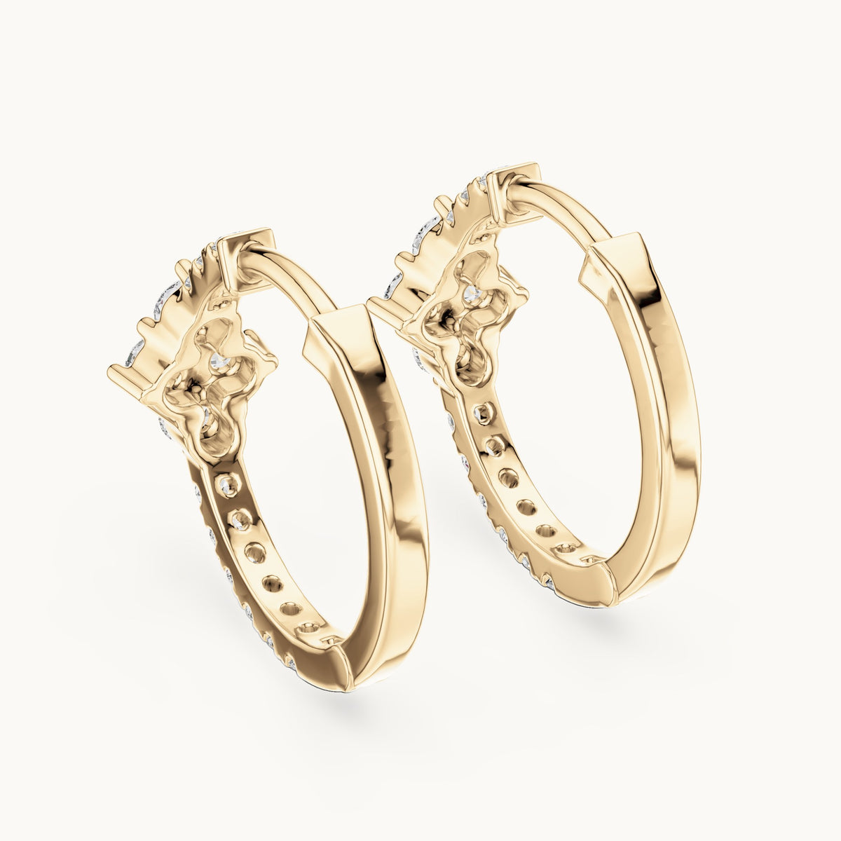 Round lab-grown diamond starburst huggie hoop earrings in yellow gold, 0.536 CT TW, view 3