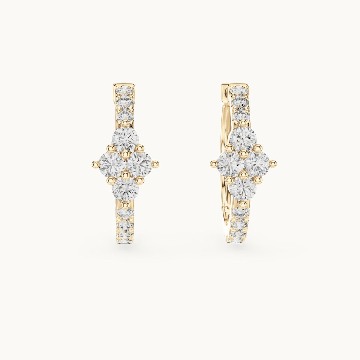 Round lab-grown diamond starburst huggie hoop earrings in yellow gold, 0.536 CT TW, view 4