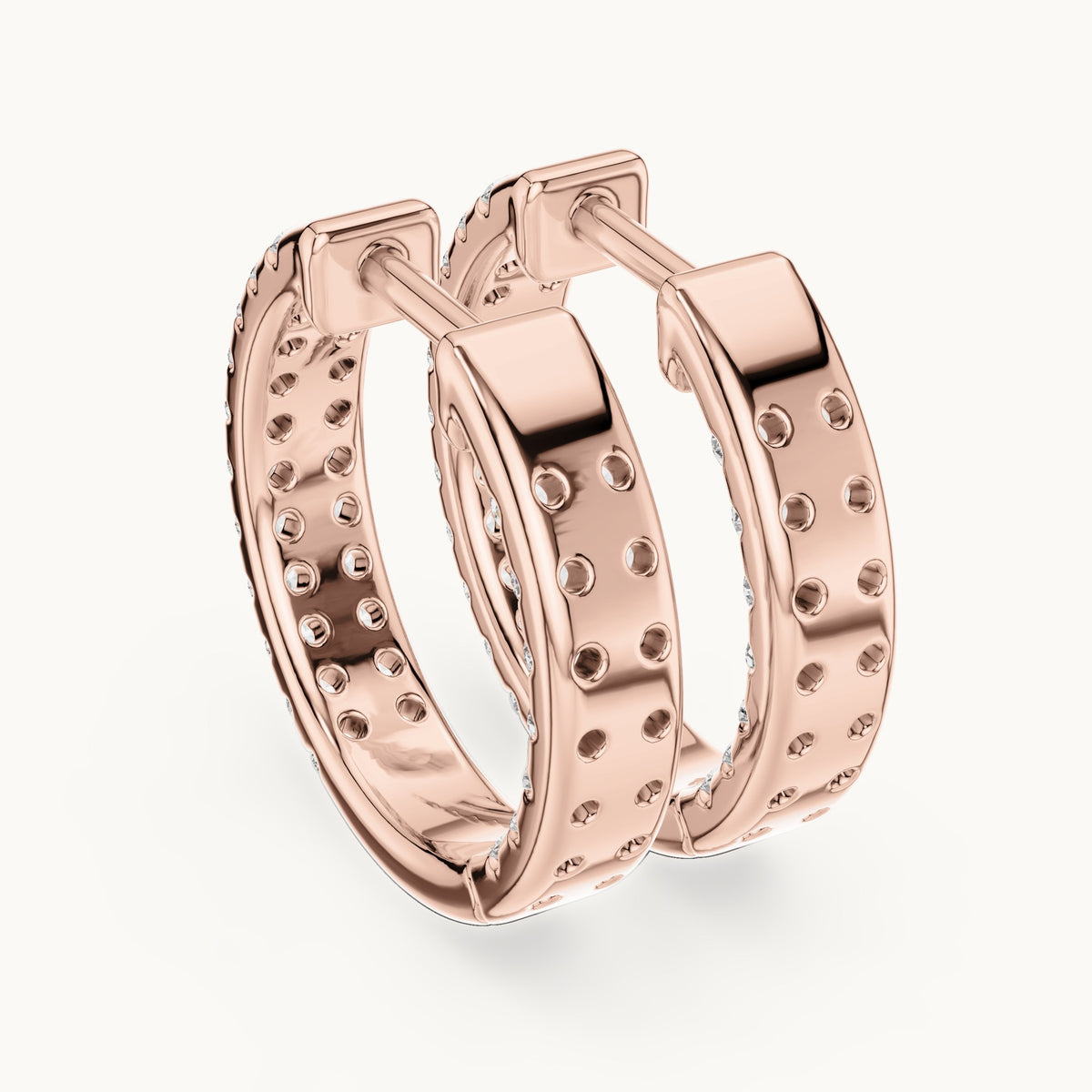 Round lab-grown diamond three-row pave hoop earrings in rose gold, 0.72 CT TW, view 3
