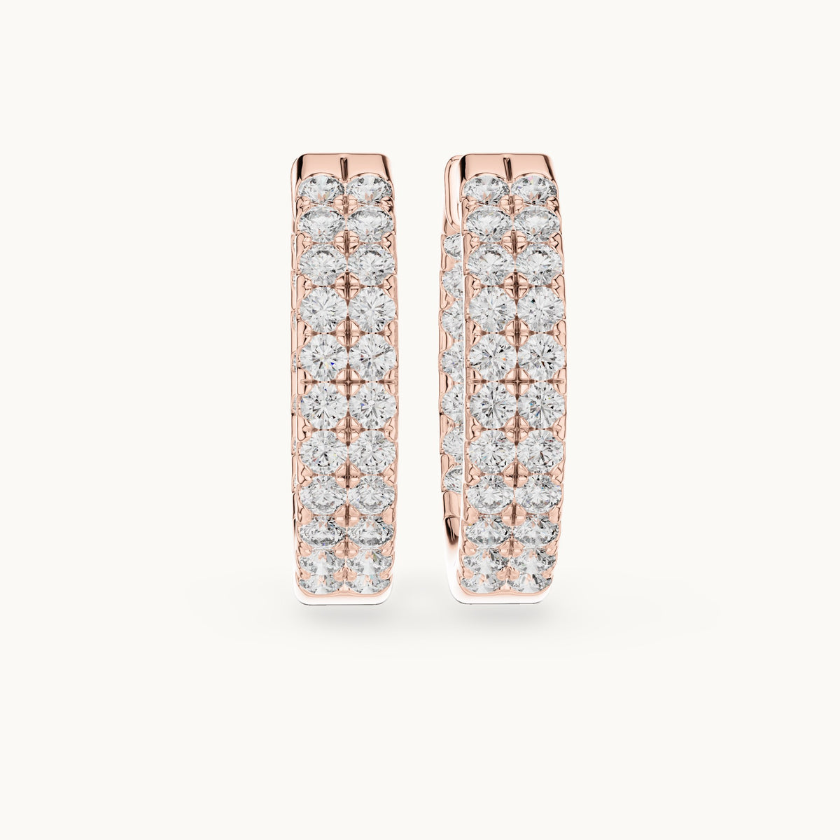 Round lab-grown diamond three-row pave hoop earrings in rose gold, 0.72 CT TW, view 4