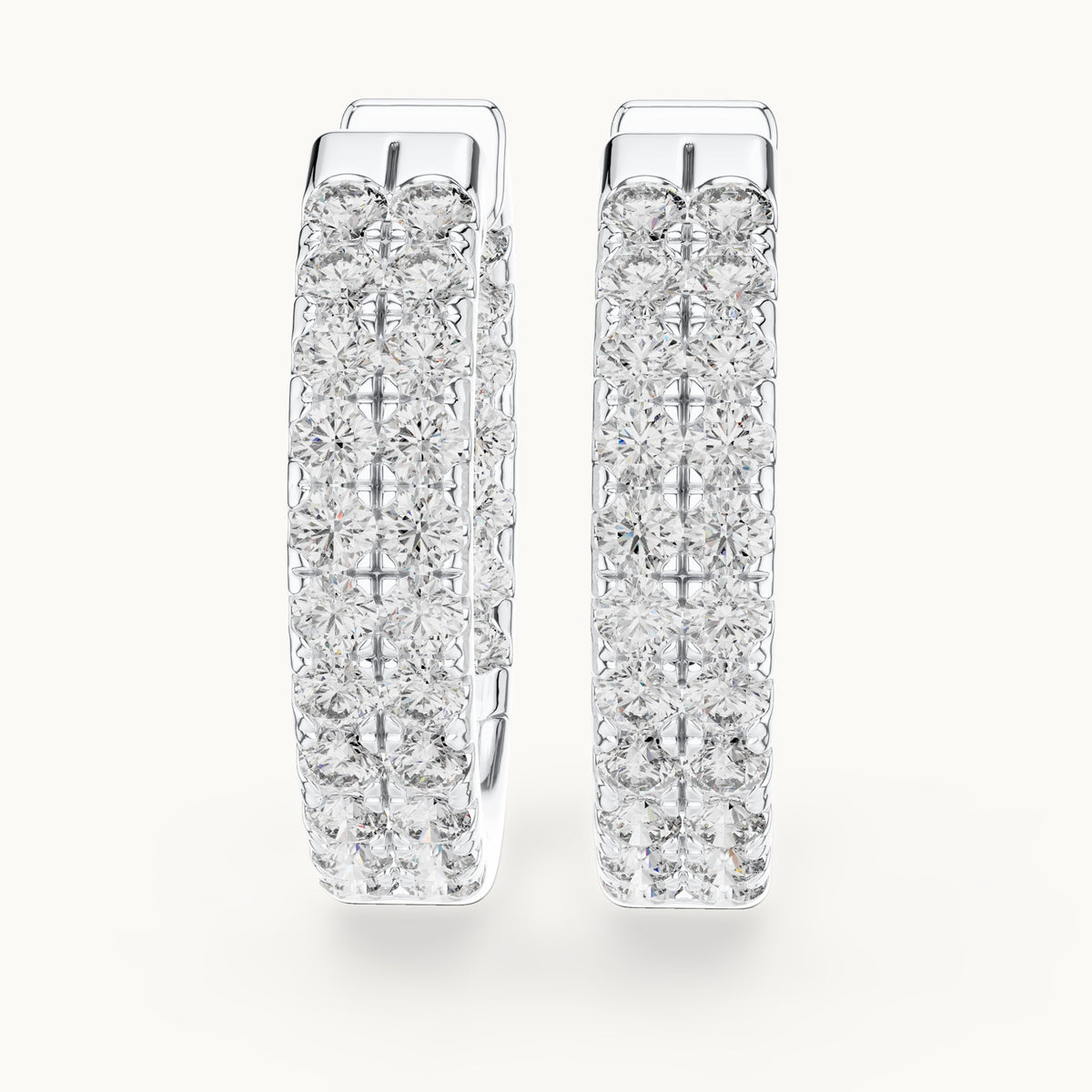 Round lab-grown diamond three-row pave hoop earrings in white gold, 0.72 CT TW, view 1