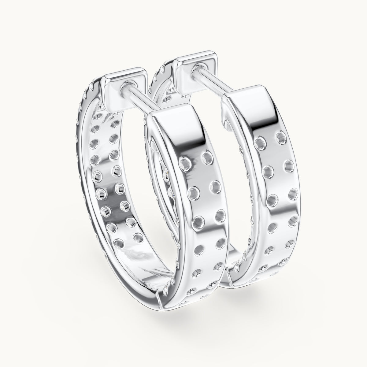 Round lab-grown diamond three-row pave hoop earrings in white gold, 0.72 CT TW, view 3