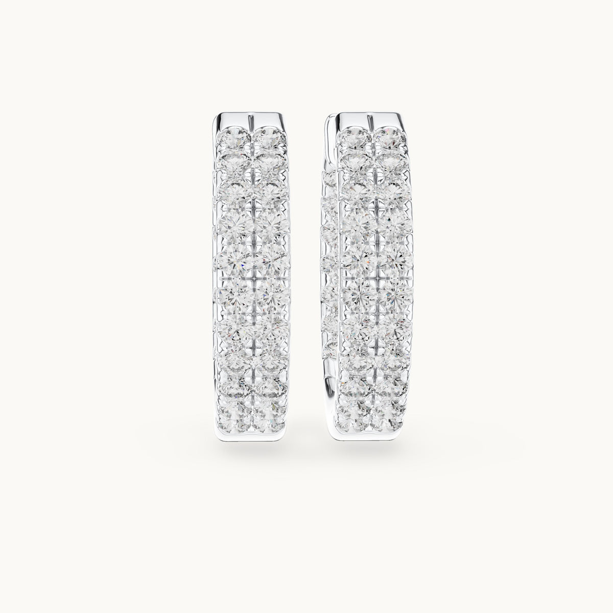 Round lab-grown diamond three-row pave hoop earrings in white gold, 0.72 CT TW, view 4