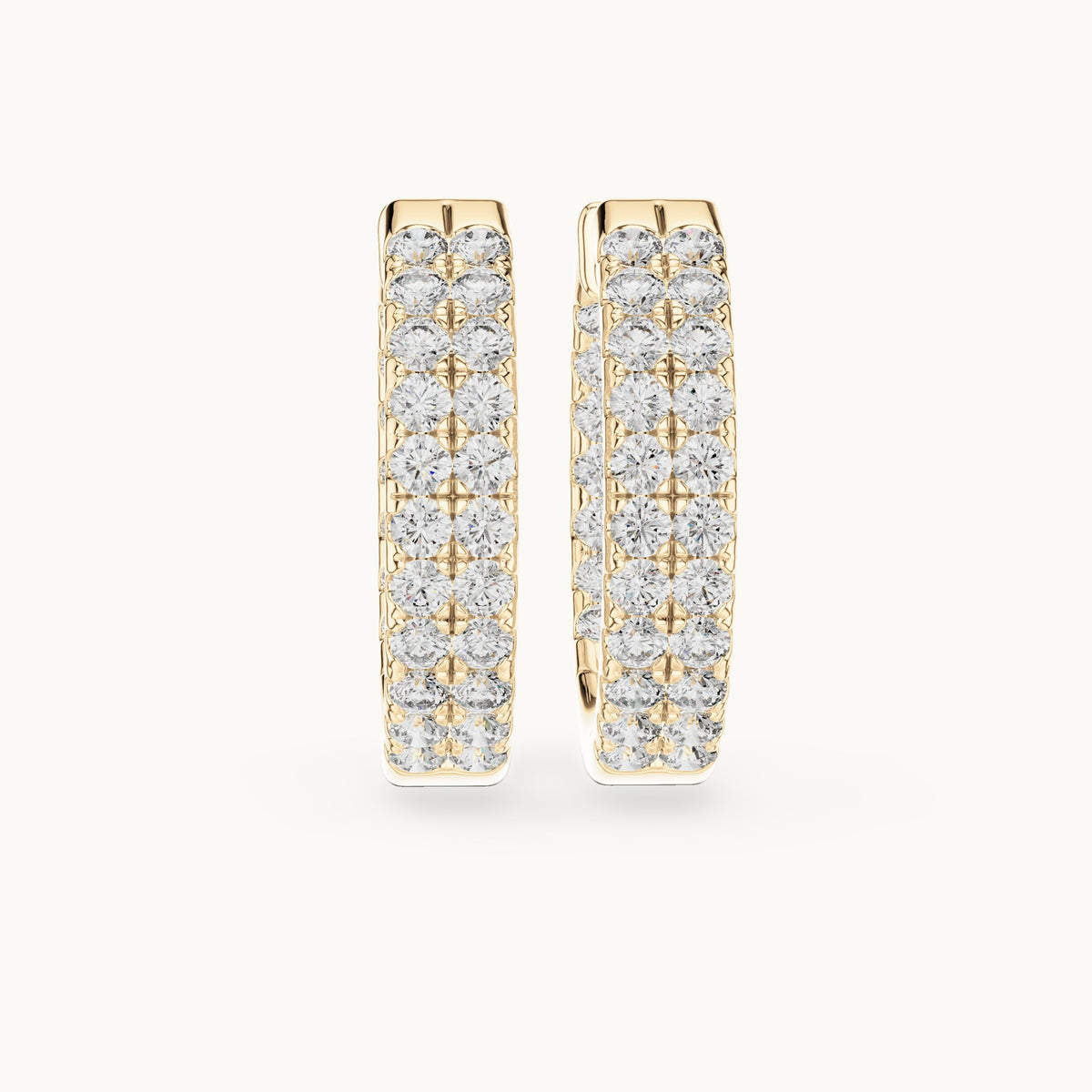 Round lab-grown diamond three-row pave hoop earrings in yellow gold, 0.72 CT TW, view 4