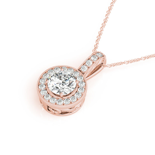 Rose Gold Round Diamond Halo Pendant 3/8 ct