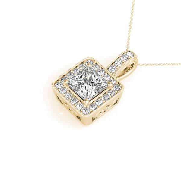 18K Yellow Gold 1 CT Square Diamond Halo Pendant