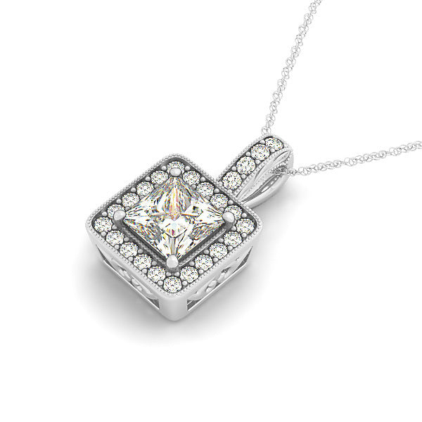 1 CT Platinum Square Diamond Halo Pendant