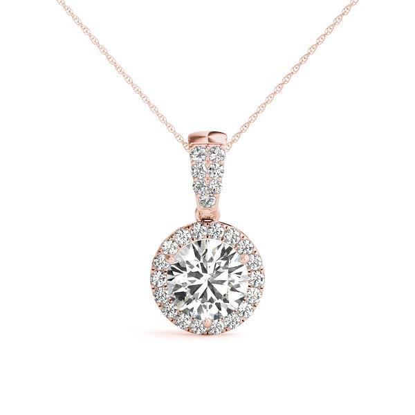 14K Rose Gold Round Diamond Halo Pendant