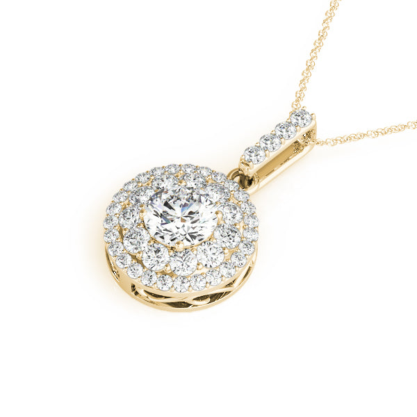 14K Yellow Gold Round Diamond Halo Pendant
