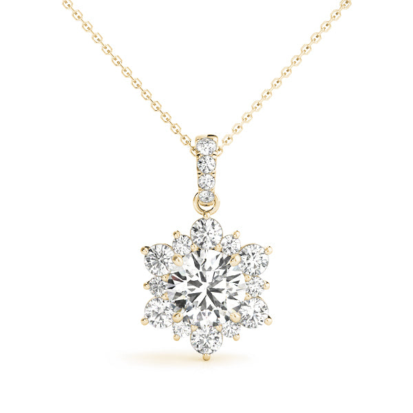 14K Yellow Gold Round Diamond Halo Pendant