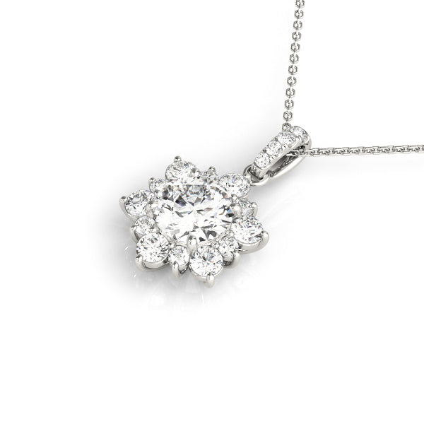 18K White Gold 1.5 ctw Round Diamond Halo Pendant