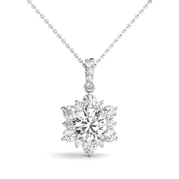 14K White Gold Round Diamond Halo Pendant