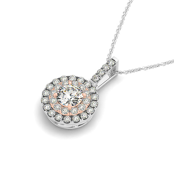 14K White Gold Round Diamond Halo Pendant