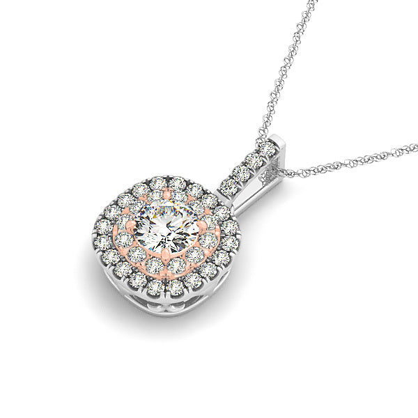 14K White Gold Round Diamond Halo Pendant