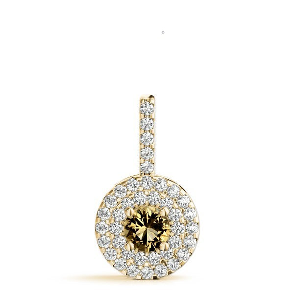 14K Yellow Gold Round Diamond Halo Pendant
