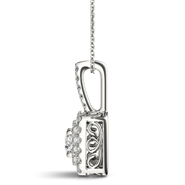 14K White Gold 1.33ctw Round Diamond Halo Pendant