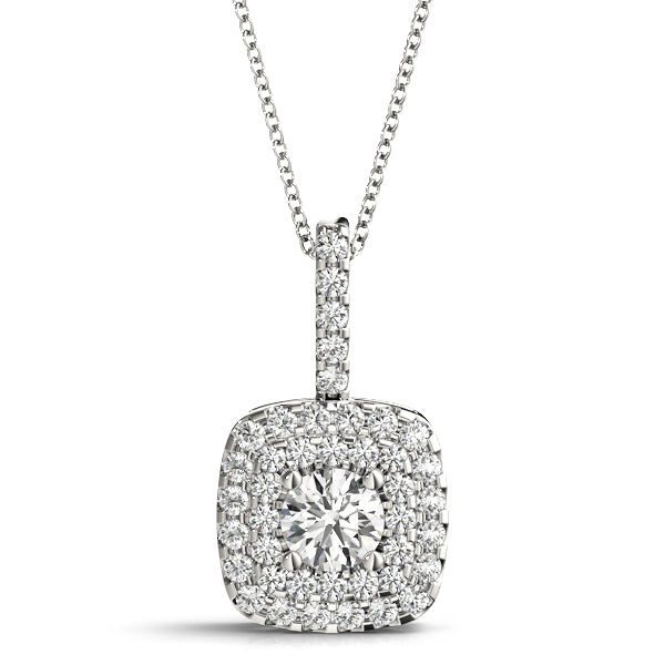 14K White Gold 1.33ctw Round Diamond Halo Pendant