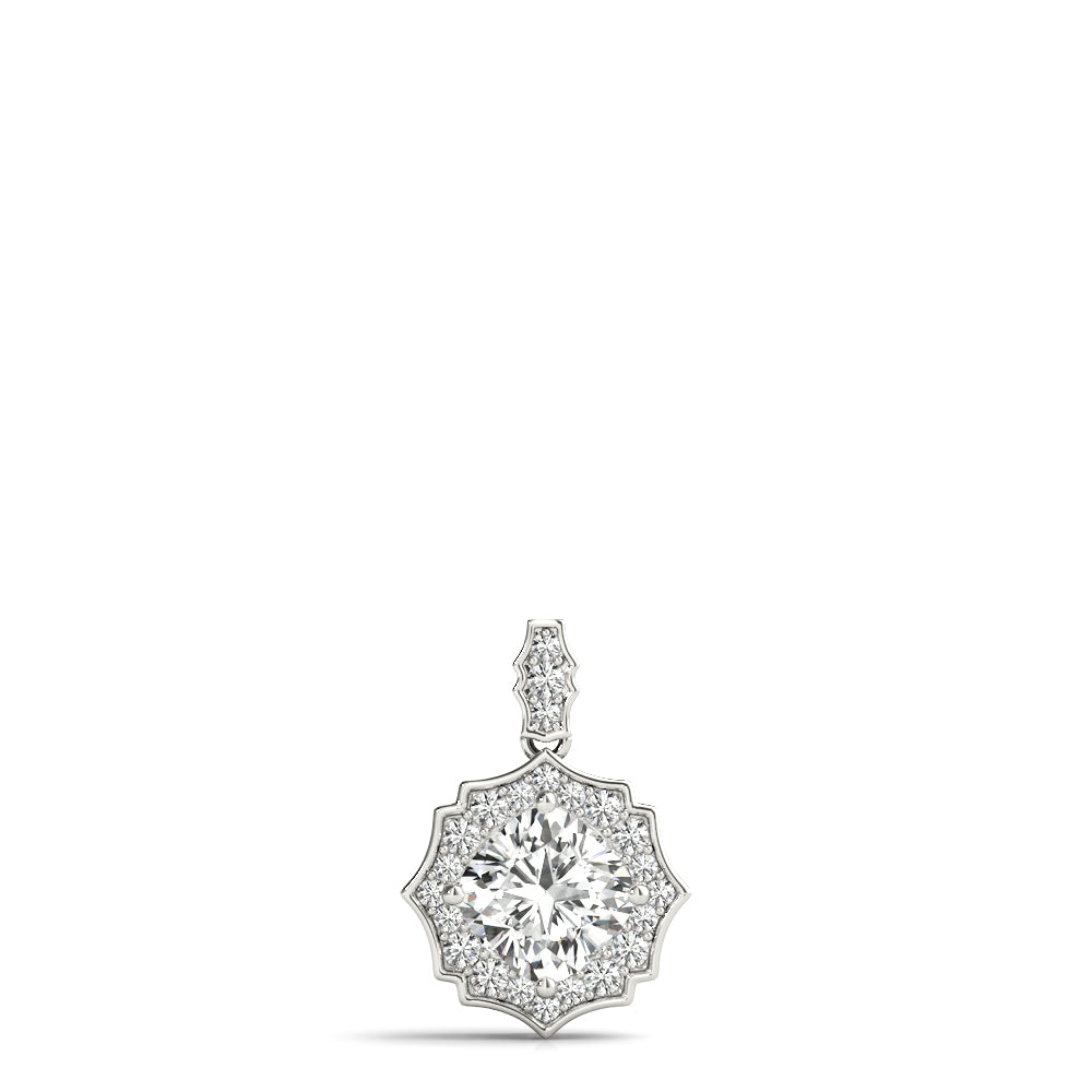 14K White Gold Cushion Diamond Halo Pendant