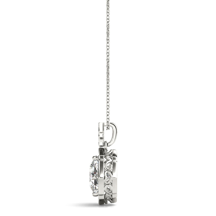 18K White Gold Cushion Diamond Pendant with Halo
