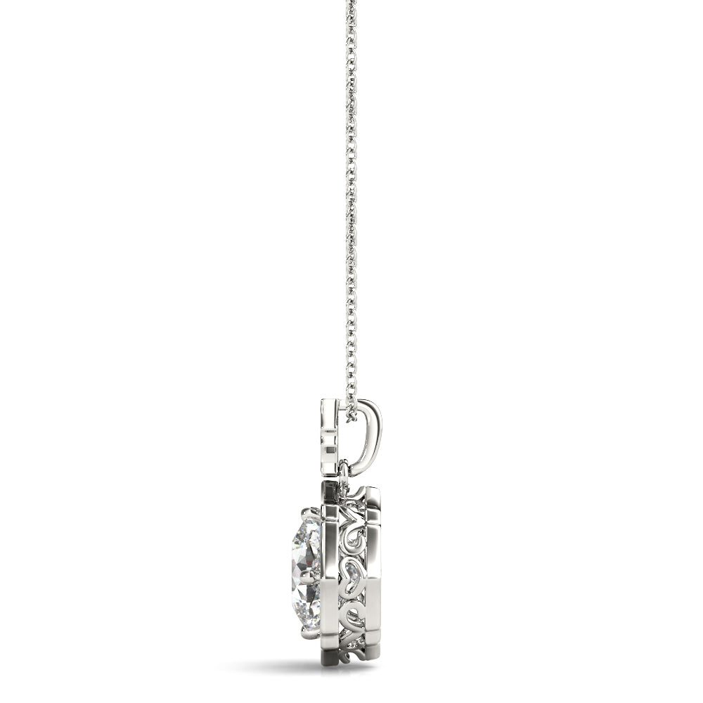 14K White Gold Cushion Diamond Halo Pendant