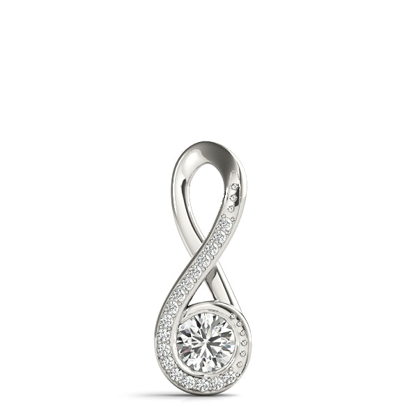 14K White Gold Round Diamond Solitaire Pendant