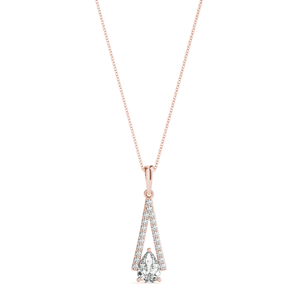 14K Rose Gold Pear Diamond Halo Pendant