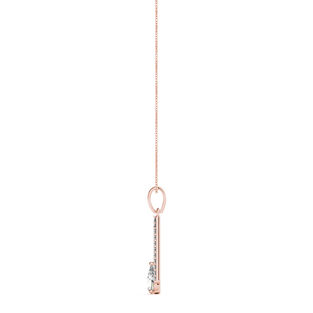 14K Rose Gold Pear Diamond Halo Pendant