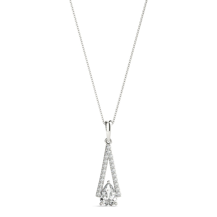 18K White Gold Pear Diamond Halo Pendant
