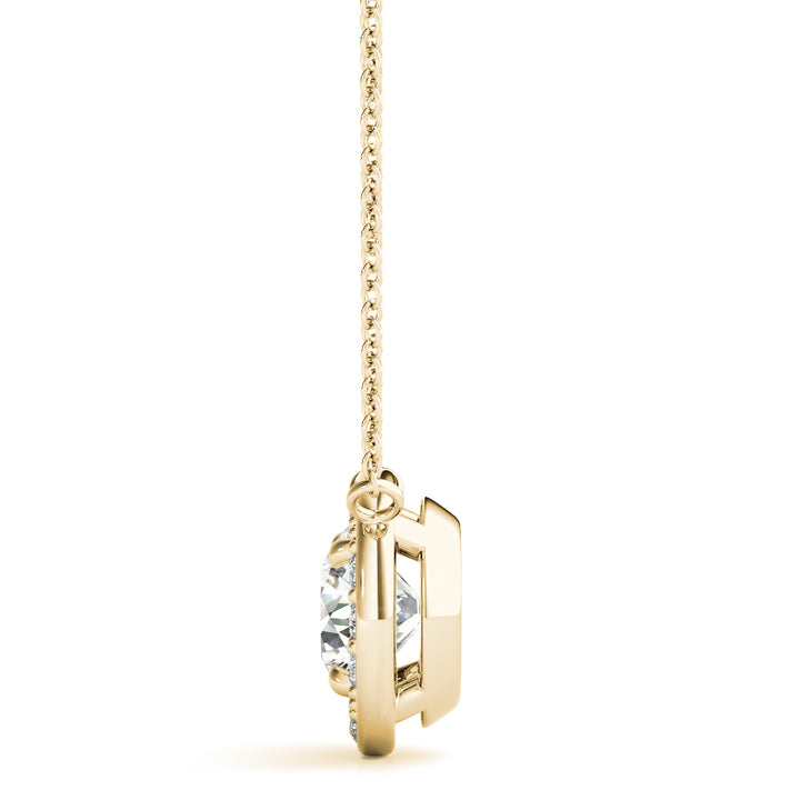 18K Yellow Gold Round Diamond Halo Pendant