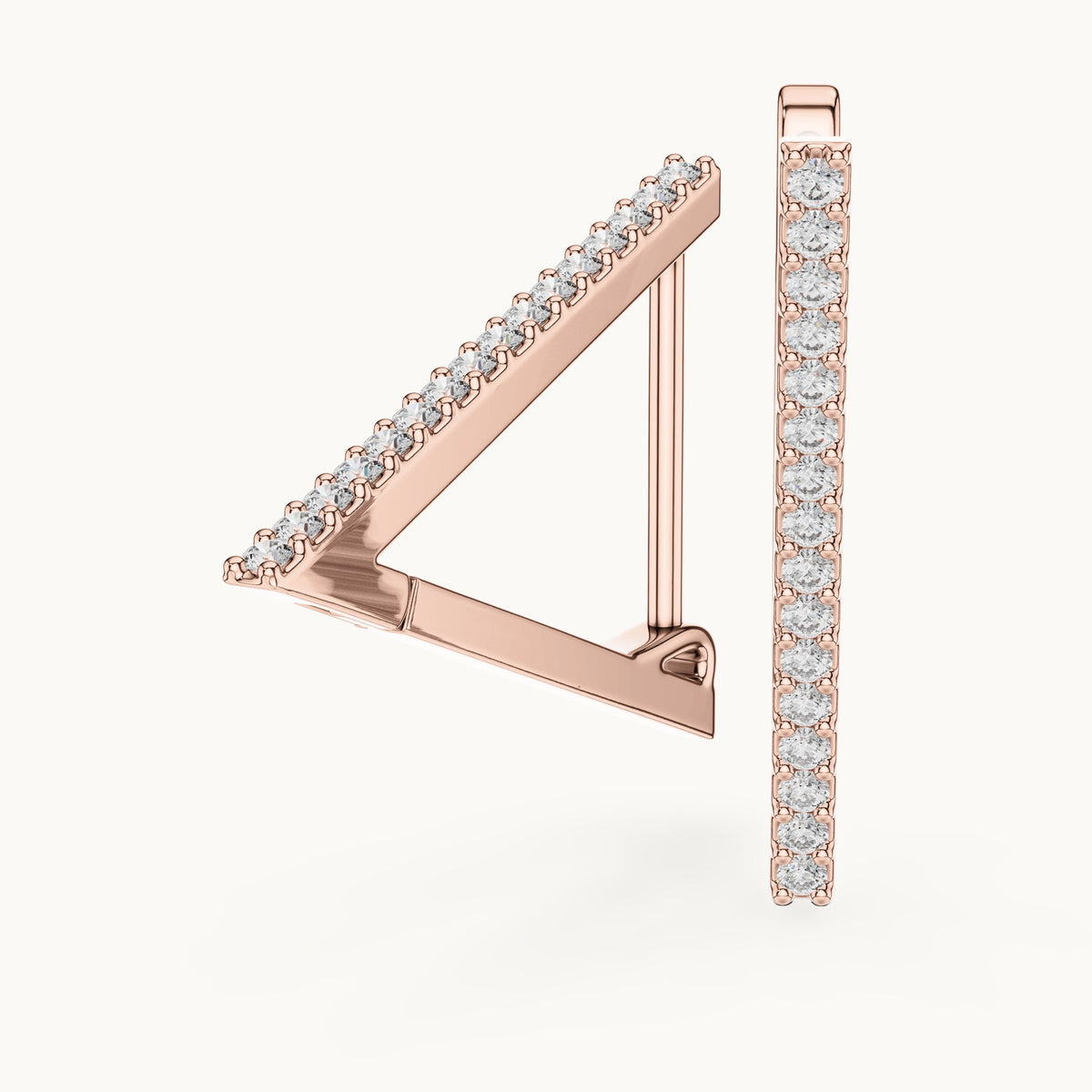Round lab-grown diamond open triangle hoop earrings in rose gold, 0.096 CT TW, view 1