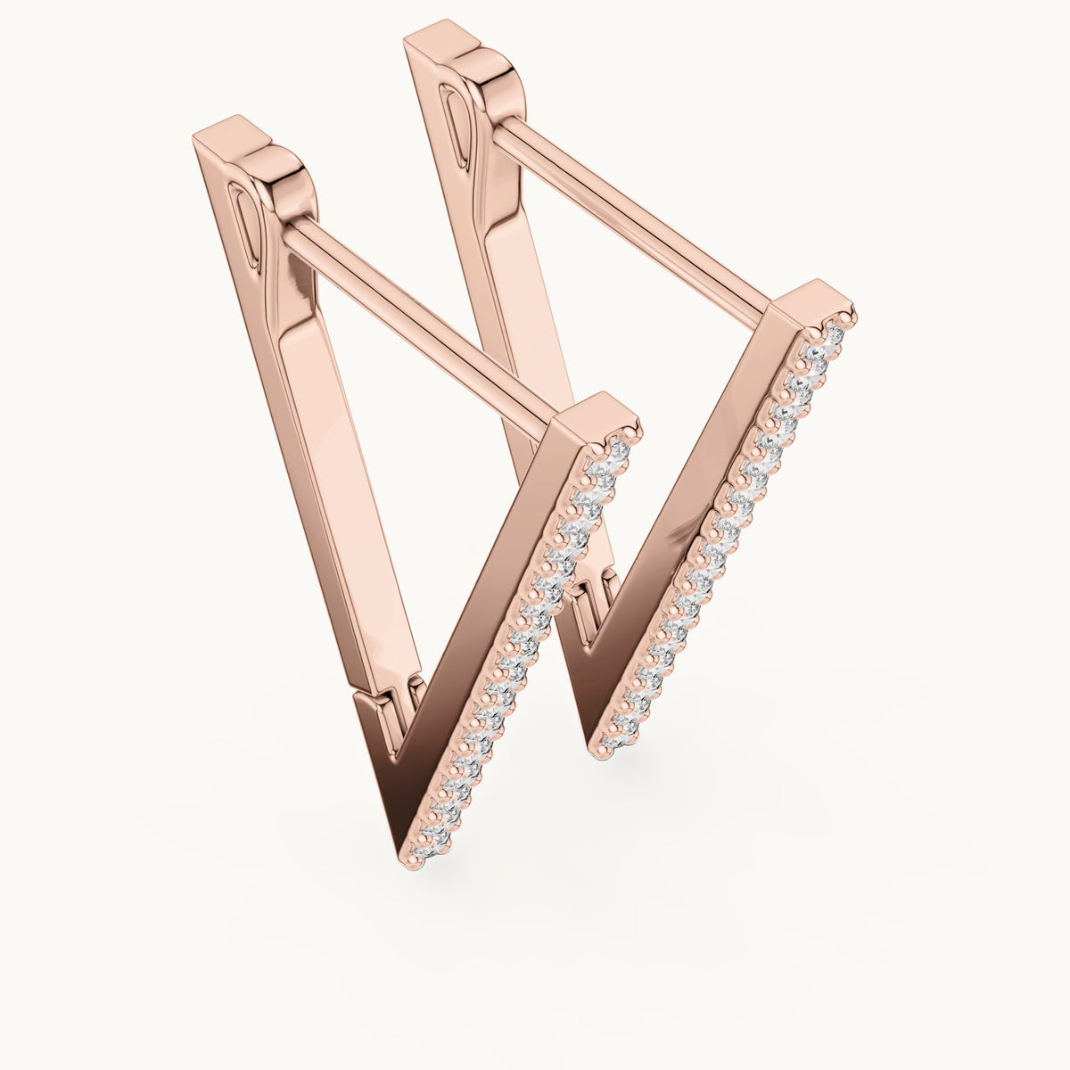 Round lab-grown diamond open triangle hoop earrings in rose gold, 0.096 CT TW, view 2