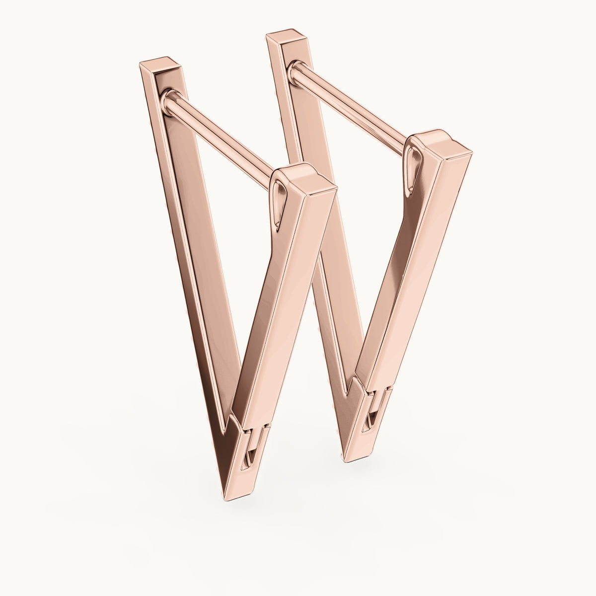 Round lab-grown diamond open triangle hoop earrings in rose gold, 0.096 CT TW, view 3