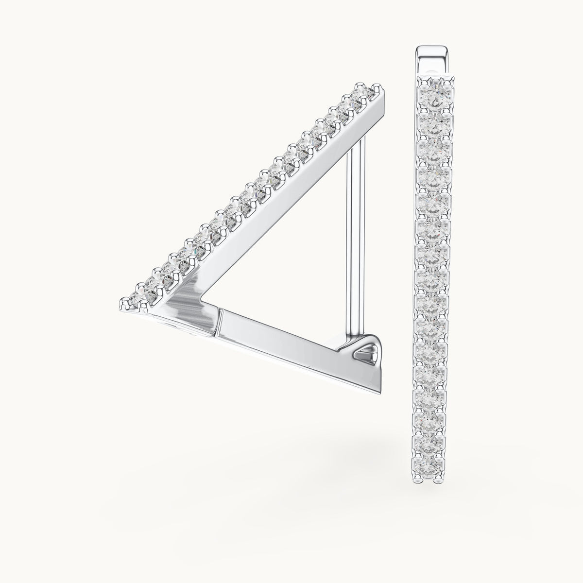 Round lab-grown diamond open triangle hoop earrings in white gold, 0.096 CT TW, view 1