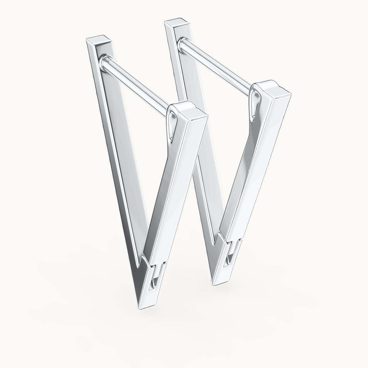 Round lab-grown diamond open triangle hoop earrings in white gold, 0.096 CT TW, view 3