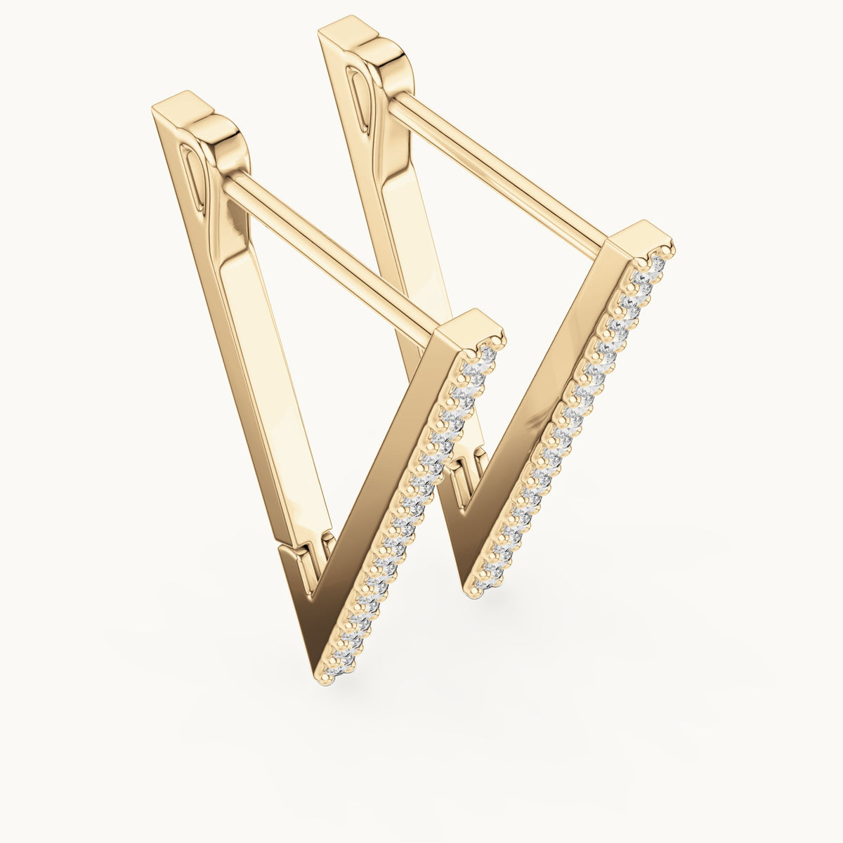 Round lab-grown diamond open triangle hoop earrings in yellow gold, 0.096 CT TW, view 2
