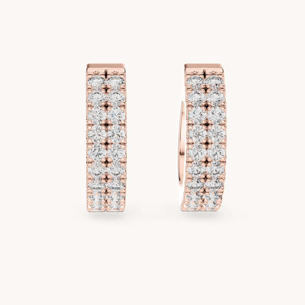 Round lab-grown diamond double-row huggie hoop earrings in rose gold, 0.20 CT TW, view 4