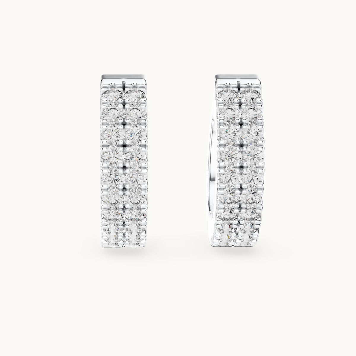 Round lab-grown diamond double-row huggie hoop earrings in white gold, 0.20 CT TW, view 4