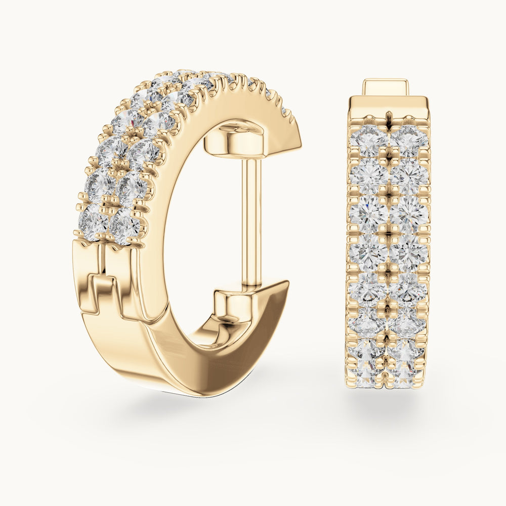 Round lab-grown diamond double-row huggie hoop earrings in yellow gold, 0.20 CT TW, view 1