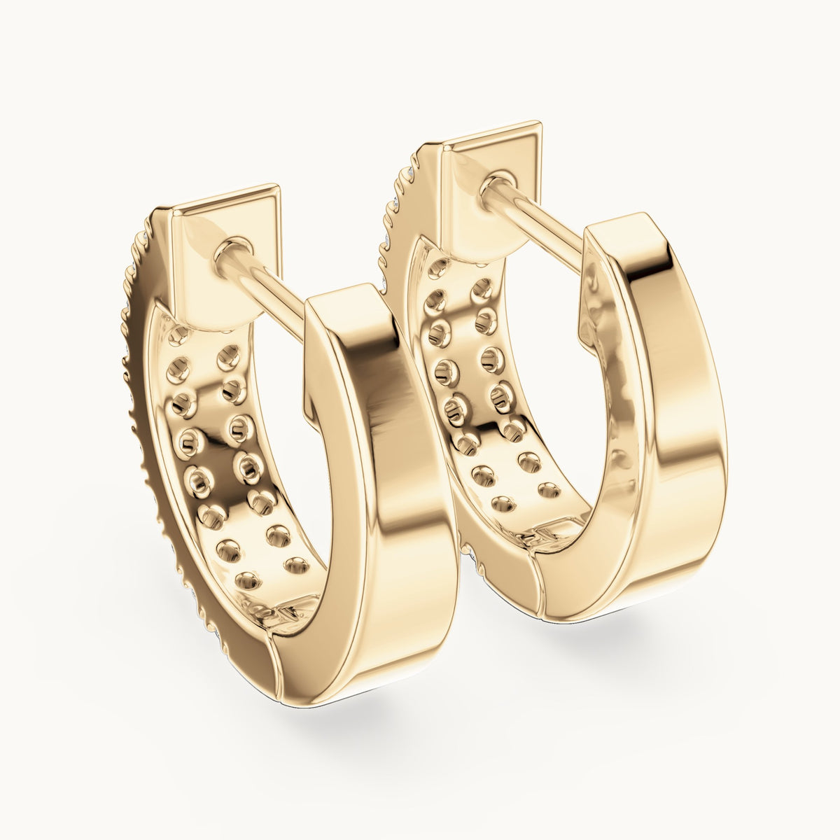 Round lab-grown diamond double-row huggie hoop earrings in yellow gold, 0.20 CT TW, view 3