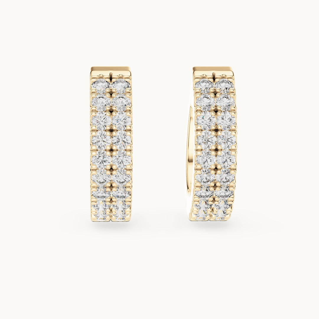 Round lab-grown diamond double-row huggie hoop earrings in yellow gold, 0.20 CT TW, view 4