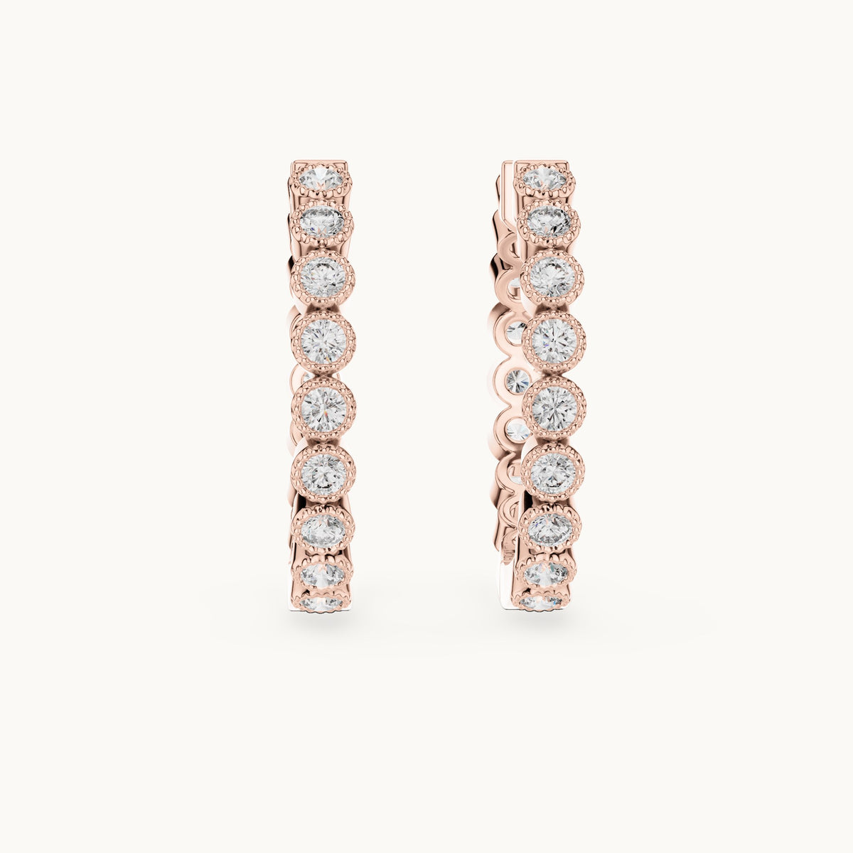 Round lab-grown diamond bezel station hoop earrings in rose gold, 0.36 CT TW, view 4