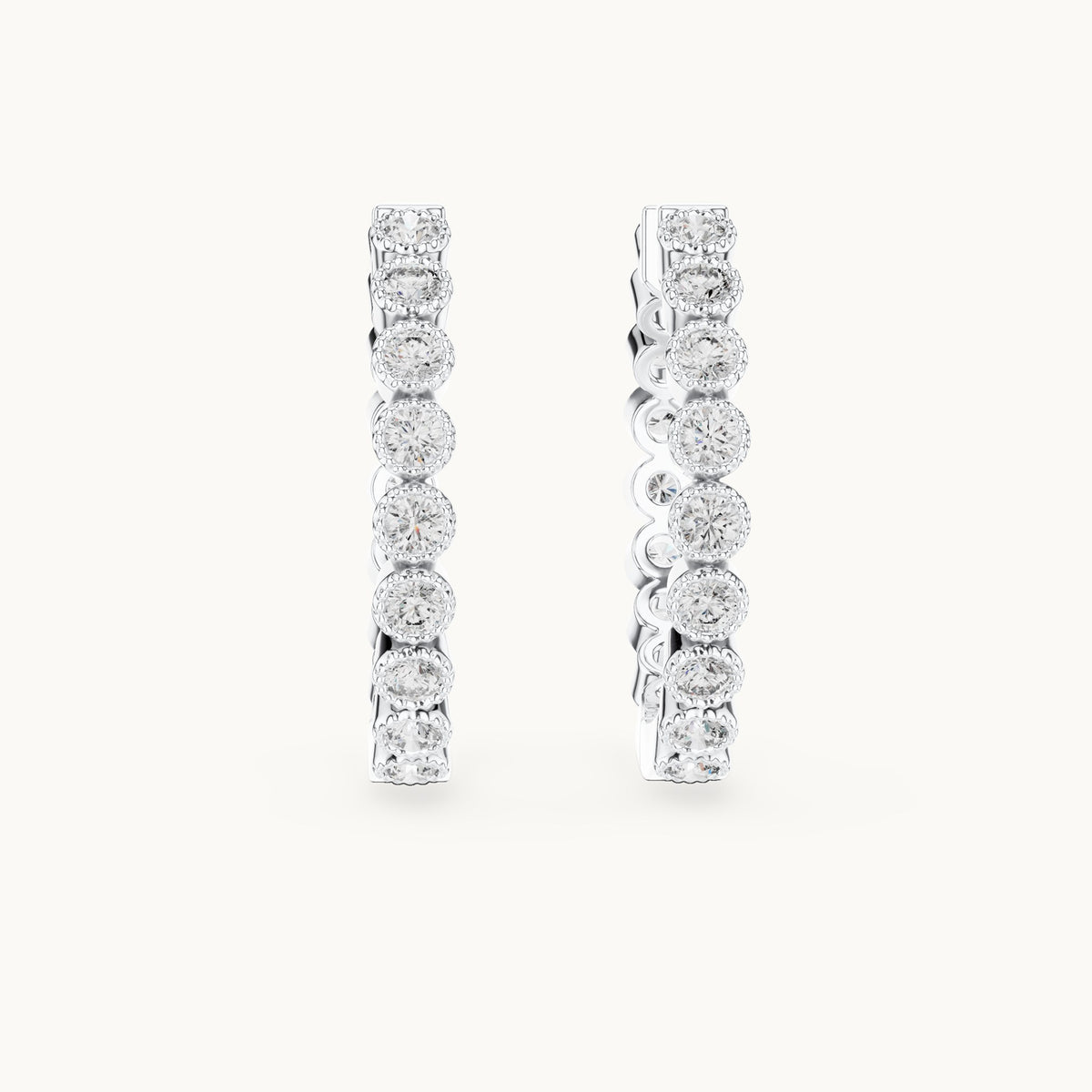 Round lab-grown diamond bezel station hoop earrings in white gold, 0.36 CT TW, view 4