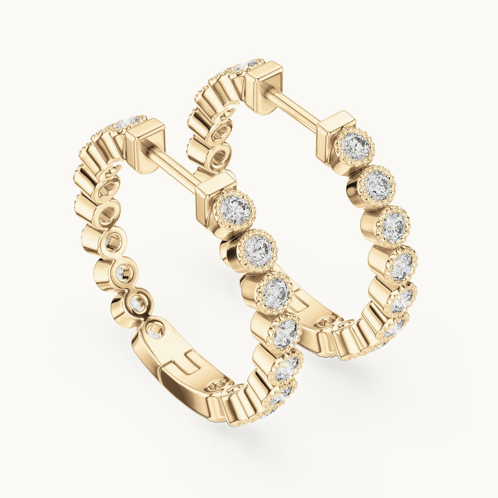 Round lab-grown diamond bezel station hoop earrings in yellow gold, 0.36 CT TW, view 2