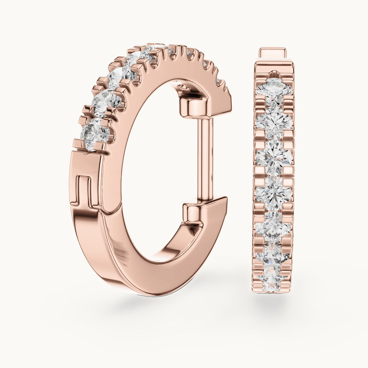 Round lab-grown diamond pave huggie hoop earrings in rose gold, 0.24 CT TW, view 1
