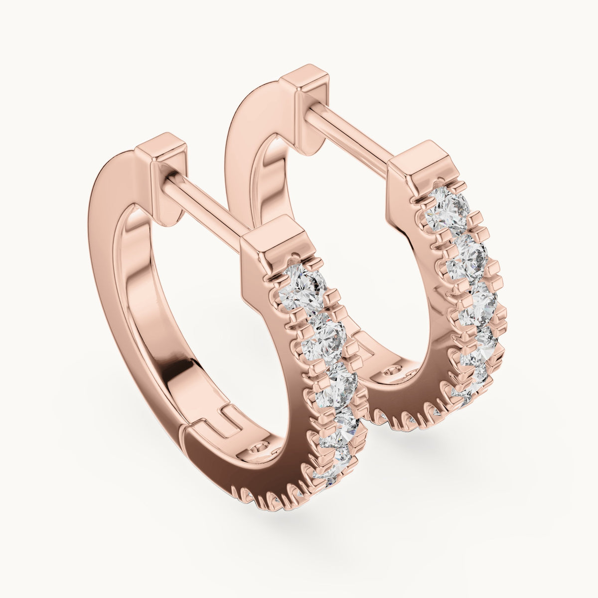 Round lab-grown diamond pave huggie hoop earrings in rose gold, 0.24 CT TW, view 2