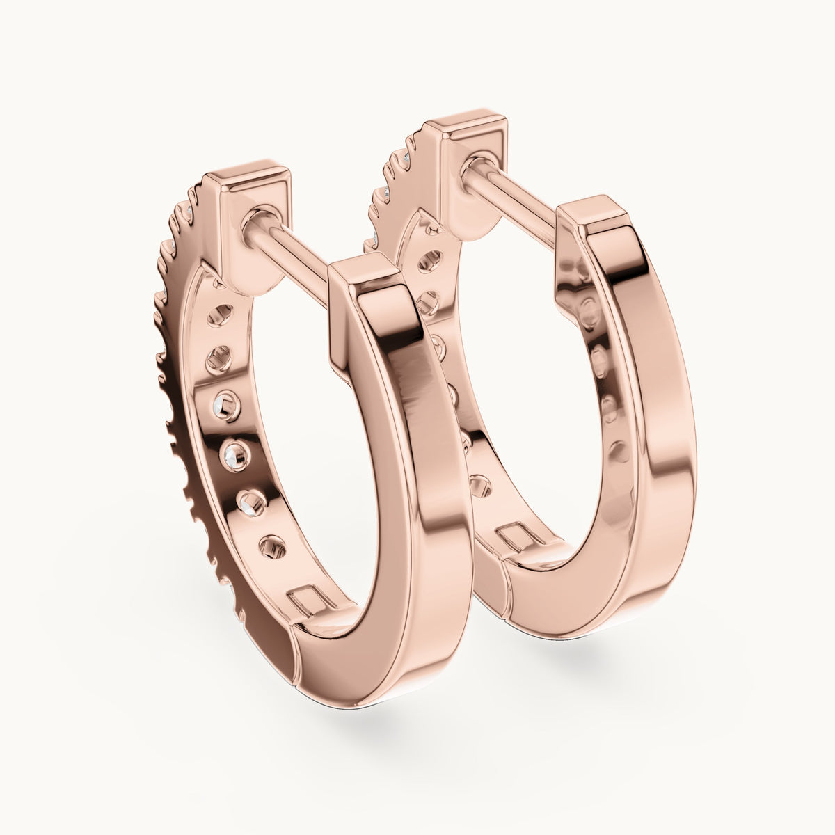 Round lab-grown diamond pave huggie hoop earrings in rose gold, 0.24 CT TW, view 3