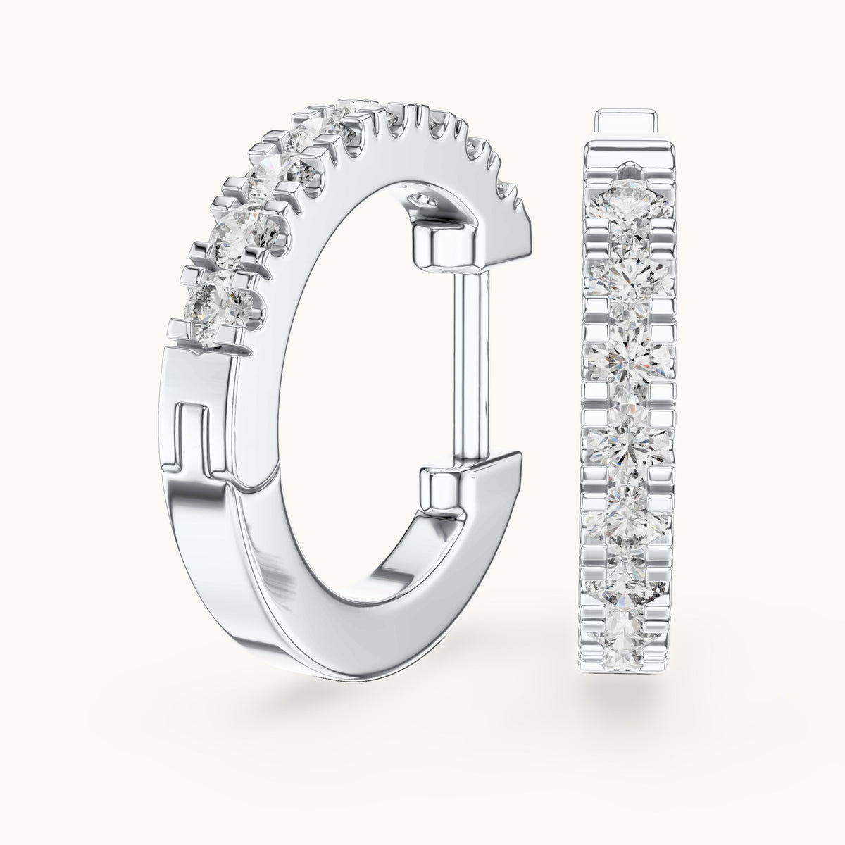 Round lab-grown diamond pave huggie hoop earrings in white gold, 0.24 CT TW, view 1