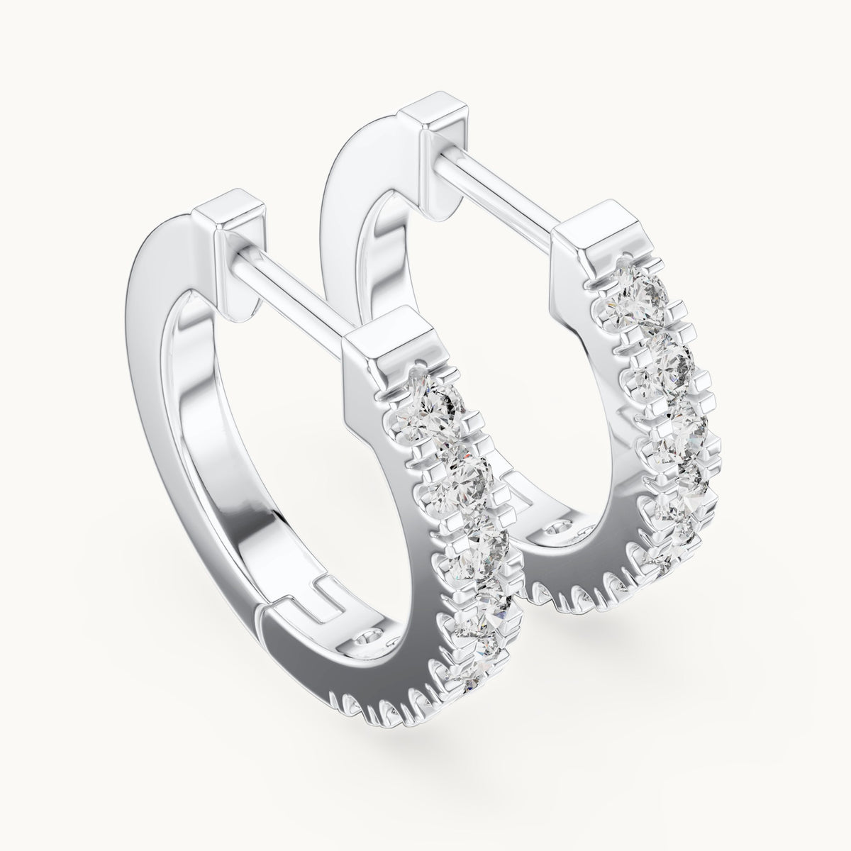 Round lab-grown diamond pave huggie hoop earrings in white gold, 0.24 CT TW, view 2